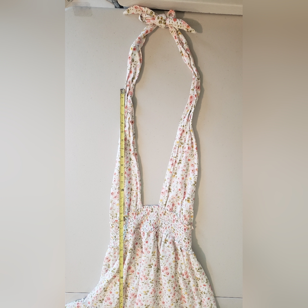 Aerie Halter Ditzy Mini Dress Cotton Lined White Pink Yellow Floral Size Medium - Picture 12 of 13